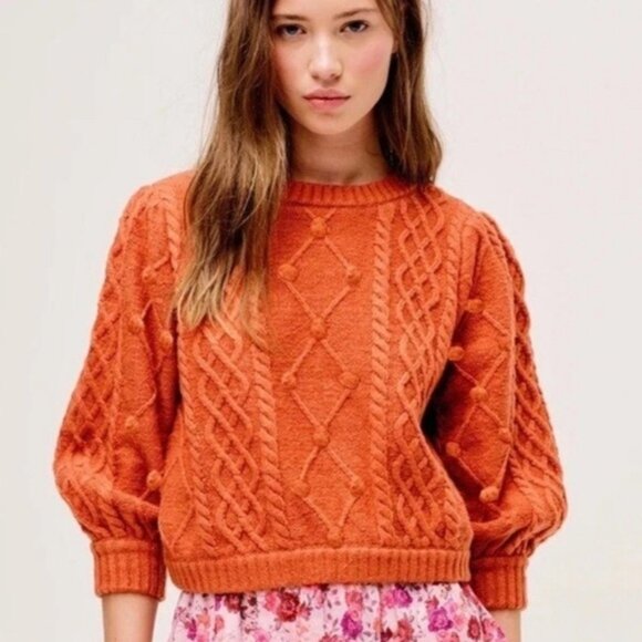 For Love & Lemons Women’s Florentina Sweater Ginger Orange‎ KFA20S403 Size XS - Picture 1 of 14